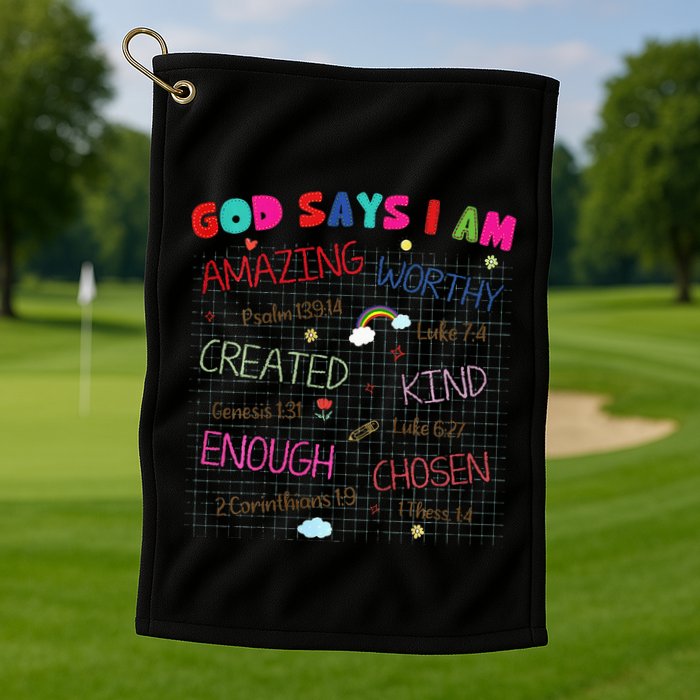 God Says I Am C.R.A.Y.O.N Drawing Bible Christian Golf Towel