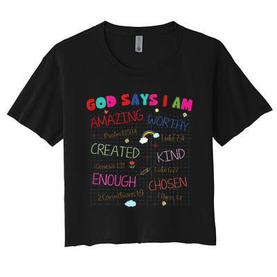 God Says I Am C.R.A.Y.O.N Drawing Bible Christian Women's Crop Top Tee