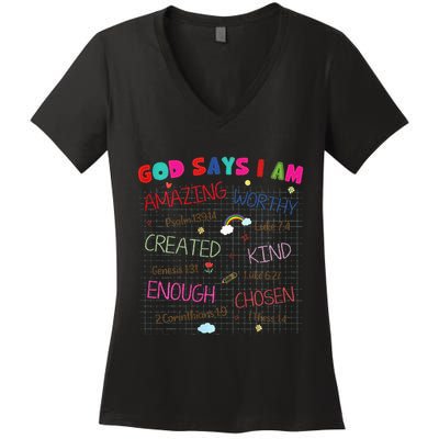 God Says I Am C.R.A.Y.O.N Drawing Bible Christian Women's V-Neck T-Shirt