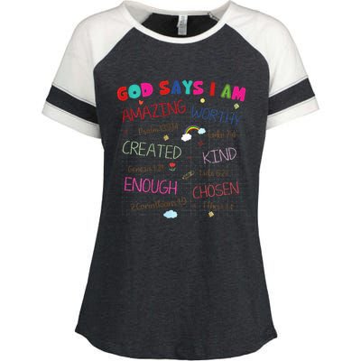 God Says I Am C.R.A.Y.O.N Drawing Bible Christian Enza Ladies Jersey Colorblock Tee