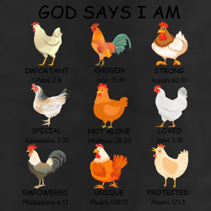 God Says I Am Chicken Christian Bible Funny Farm Chicken 7 Panel Mesh Trucker Snapback Hat