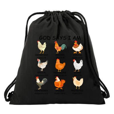 God Says I Am Chicken Christian Bible Funny Farm Chicken Drawstring Bag