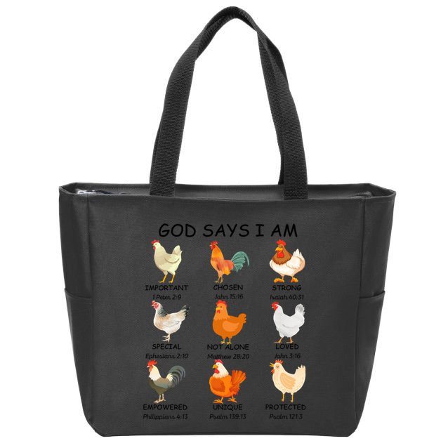 God Says I Am Chicken Christian Bible Funny Farm Chicken Zip Tote Bag