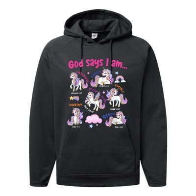 God Says I Am Cute Unicorn Bible Verse Performance Fleece Hoodie