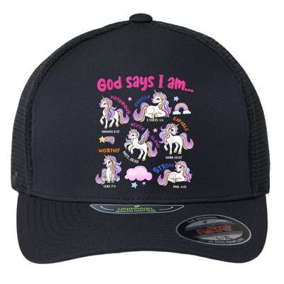 God Says I Am Cute Unicorn Bible Verse Flexfit Unipanel Trucker Cap