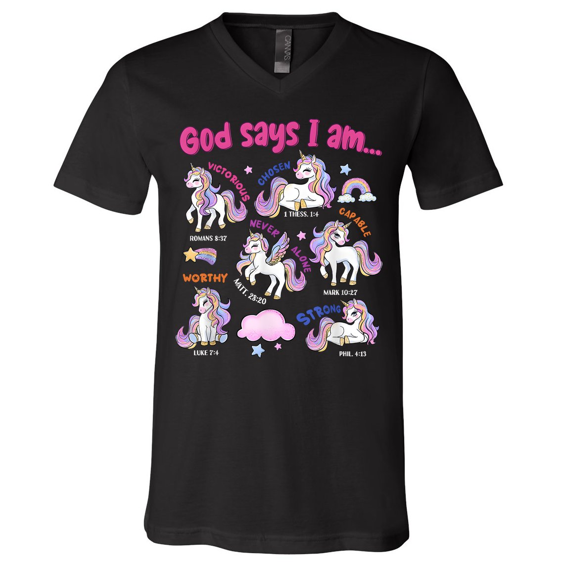 God Says I Am Cute Unicorn Bible Verse V-Neck T-Shirt
