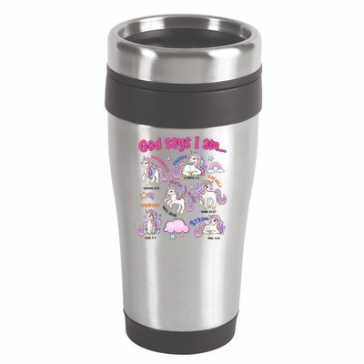 God Says I Am Cute Unicorn Bible Verse 16oz Travel Tumbler