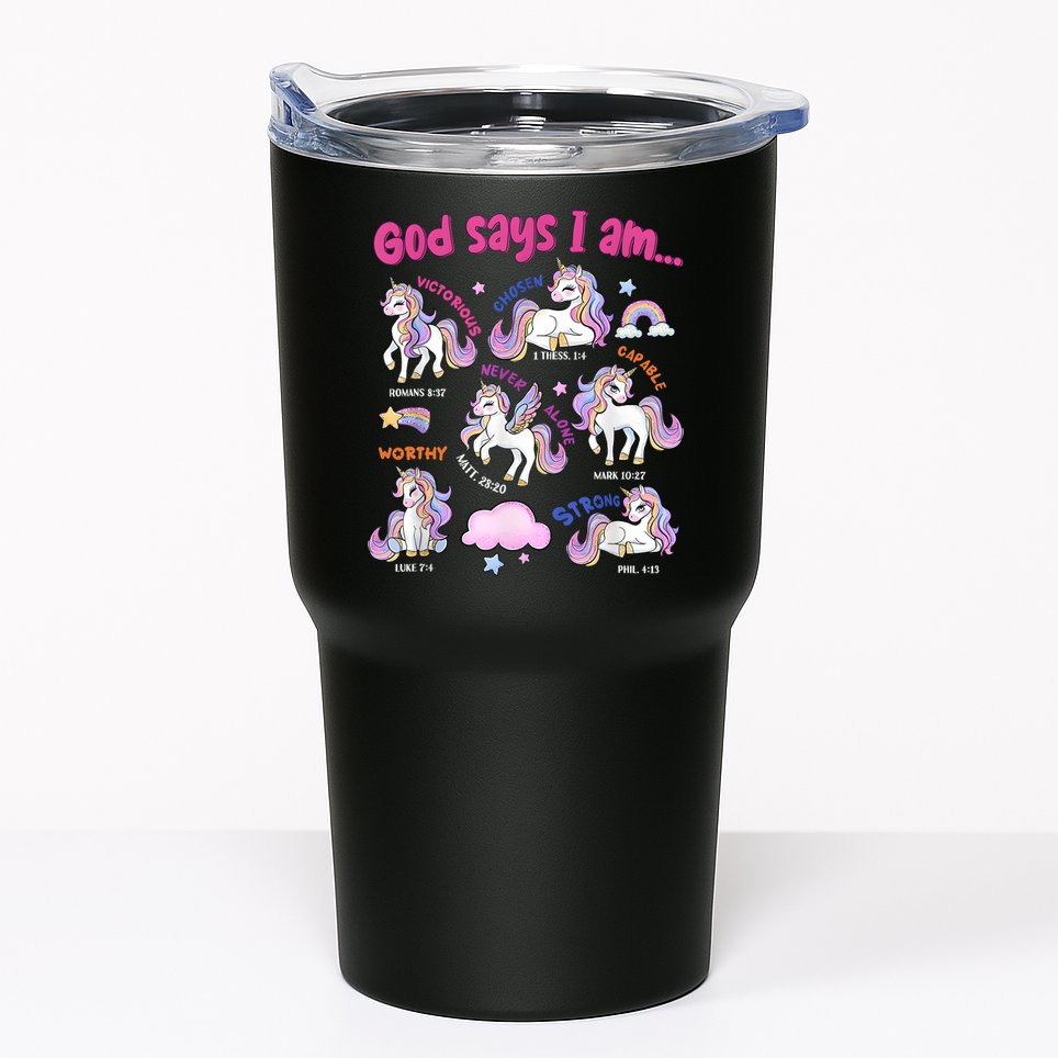 God Says I Am Cute Unicorn Bible Verse Tumbler