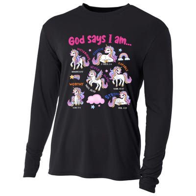 God Says I Am Cute Unicorn Bible Verse Cooling Performance Long Sleeve Crew