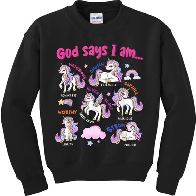 God Says I Am Cute Unicorn Bible Verse Kids Sweatshirt