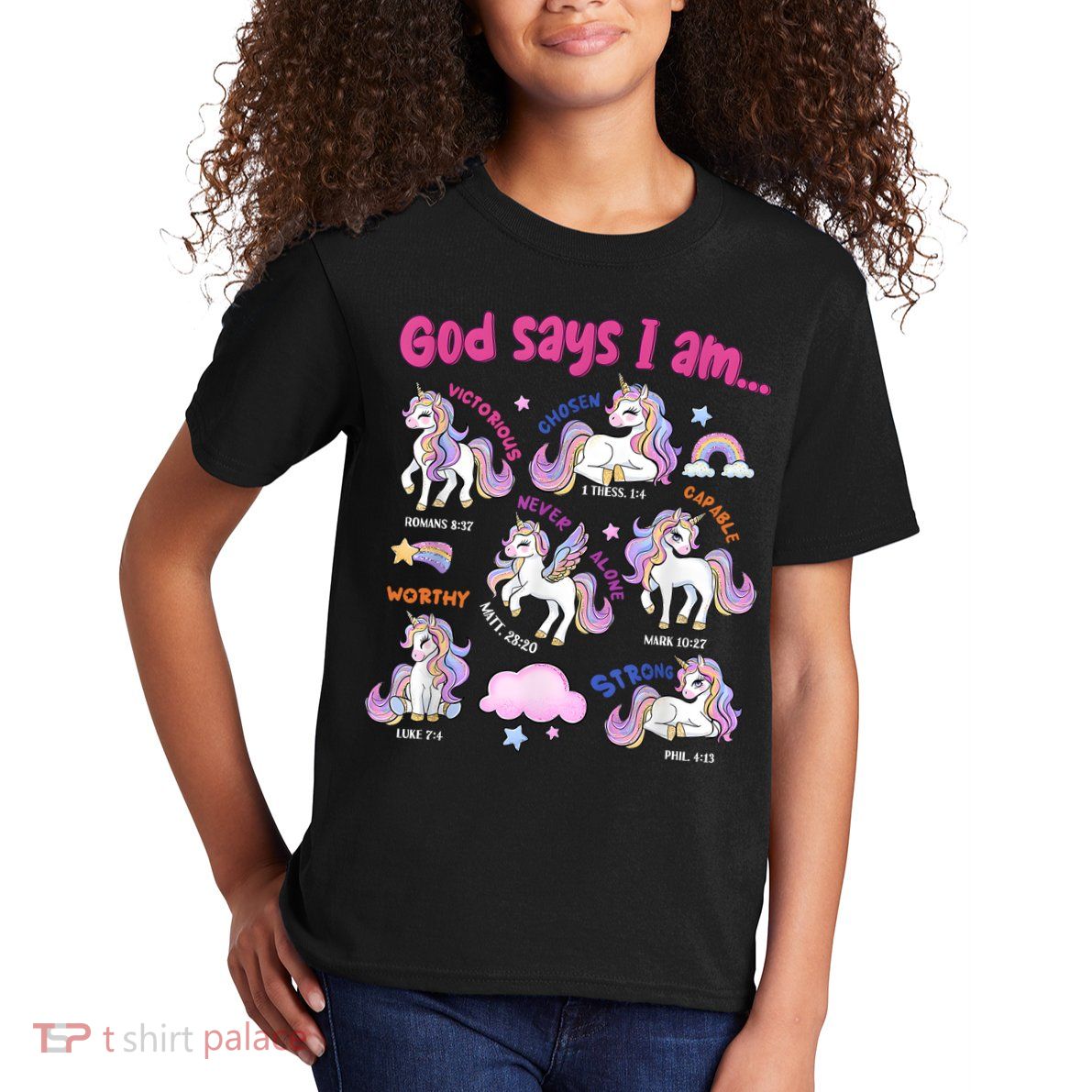 God Says I Am Cute Unicorn Bible Verse Kids T-Shirt