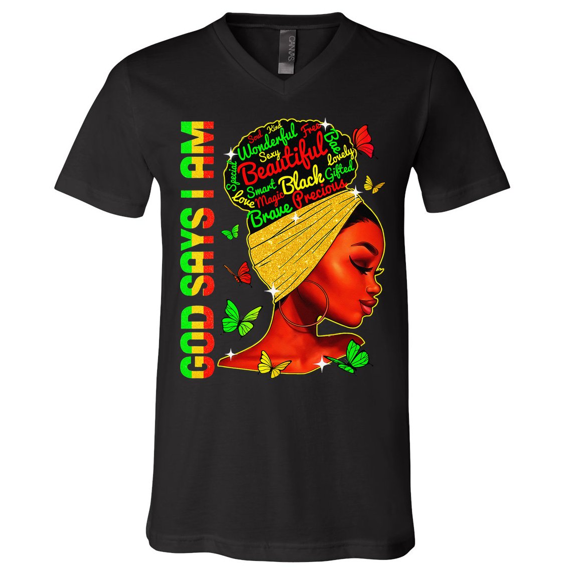 God Says I Am Black Melanin Black History Month Juneteenth V-Neck T-Shirt
