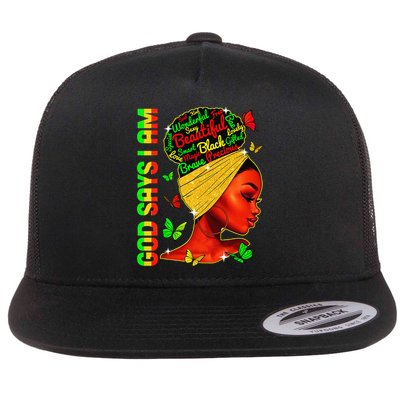 God Says I Am Black Melanin Black History Month Juneteenth Flatbill Hat