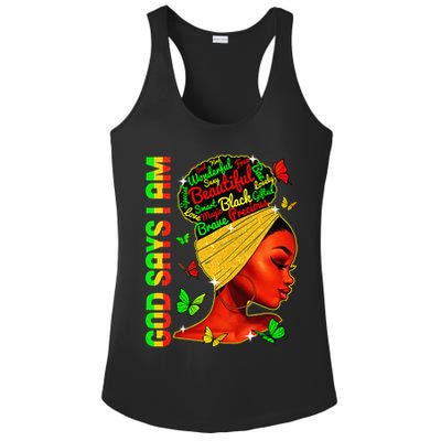 God Says I Am Black Melanin Black History Month Juneteenth Ladies PosiCharge Competitor Racerback Tank
