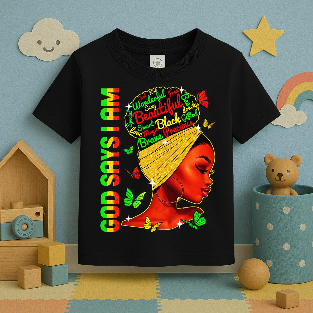 God Says I Am Black Melanin Black History Month Juneteenth Toddler T-Shirt