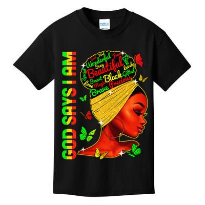 God Says I Am Black Melanin Black History Month Juneteenth Kids T-Shirt