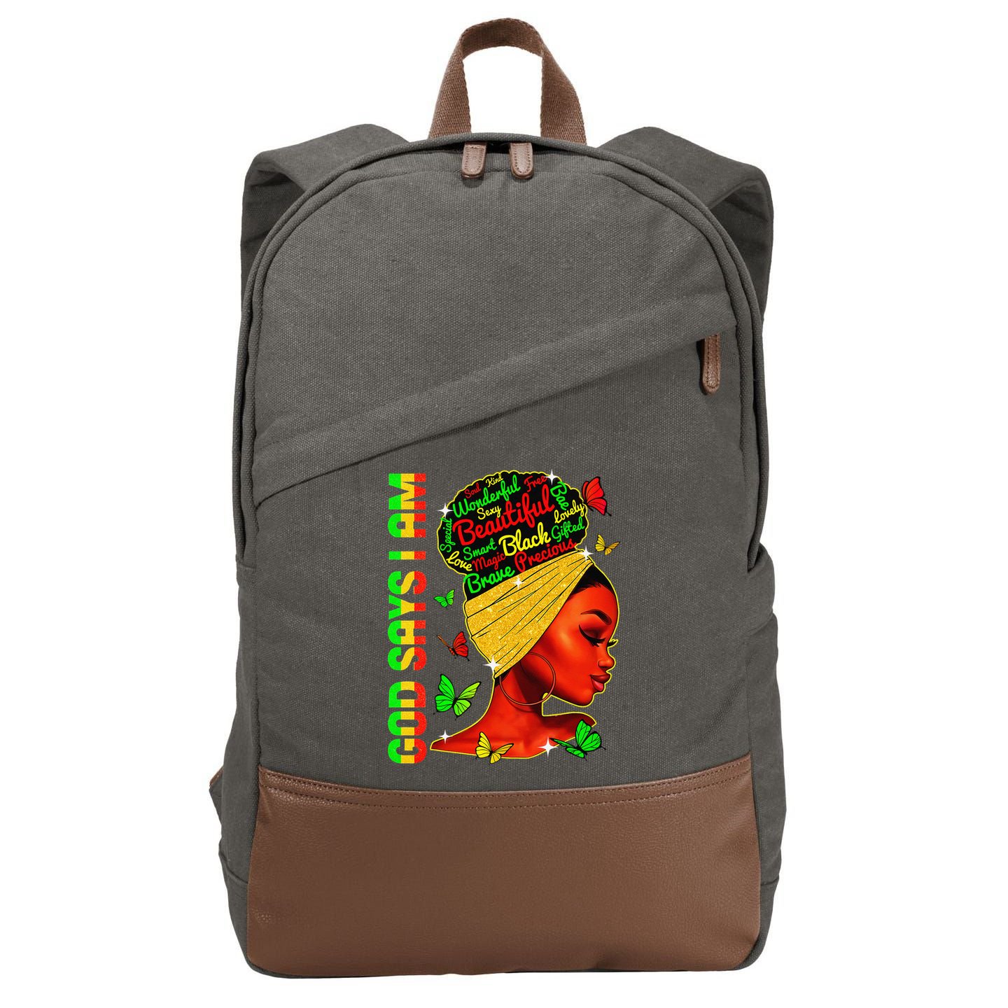 God Says I Am Black Melanin Black History Month Juneteenth Cotton Canvas Backpack