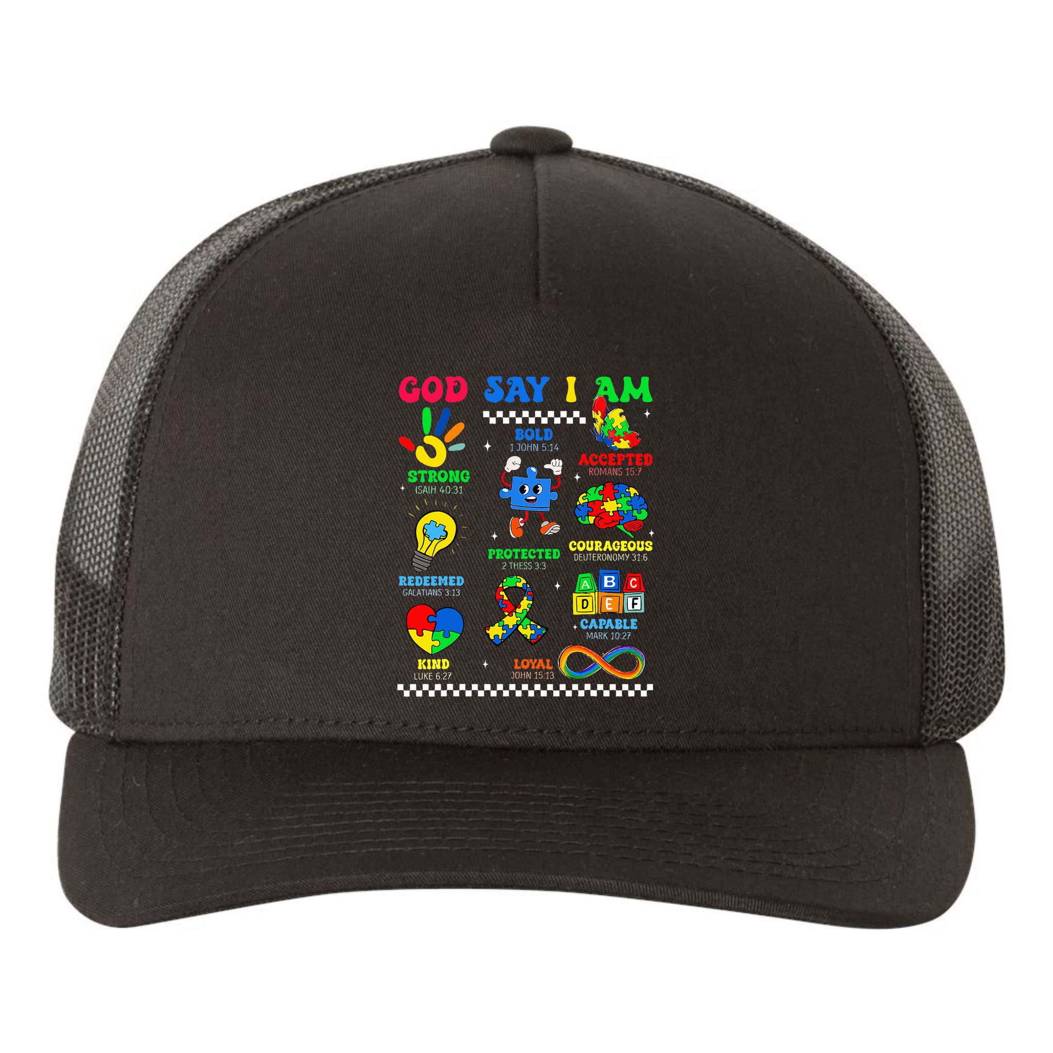 God Says I Am Be Kind Autism Awareness  Yupoong Adult 5-Panel Trucker Hat
