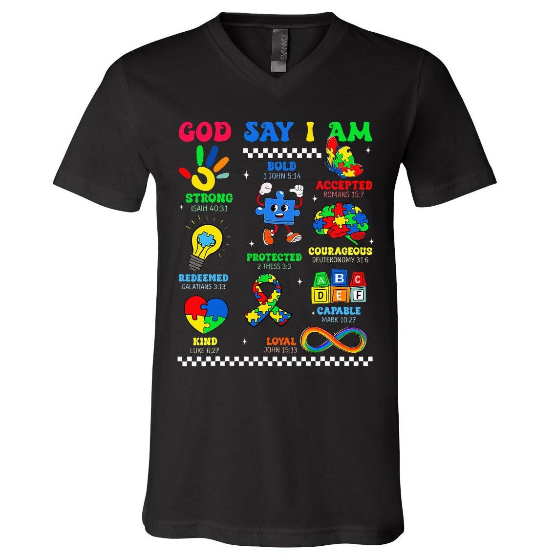 God Says I Am Be Kind Autism Awareness  V-Neck T-Shirt