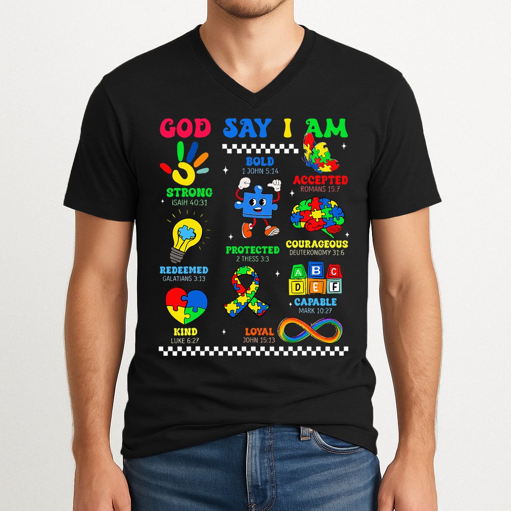 God Says I Am Be Kind Autism Awareness  V-Neck T-Shirt