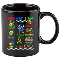 God Says I Am Be Kind Autism Awareness  11oz C Handle Ceramic Mug