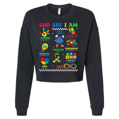 God Says I Am Be Kind Autism Awareness  Cropped Pullover Crew