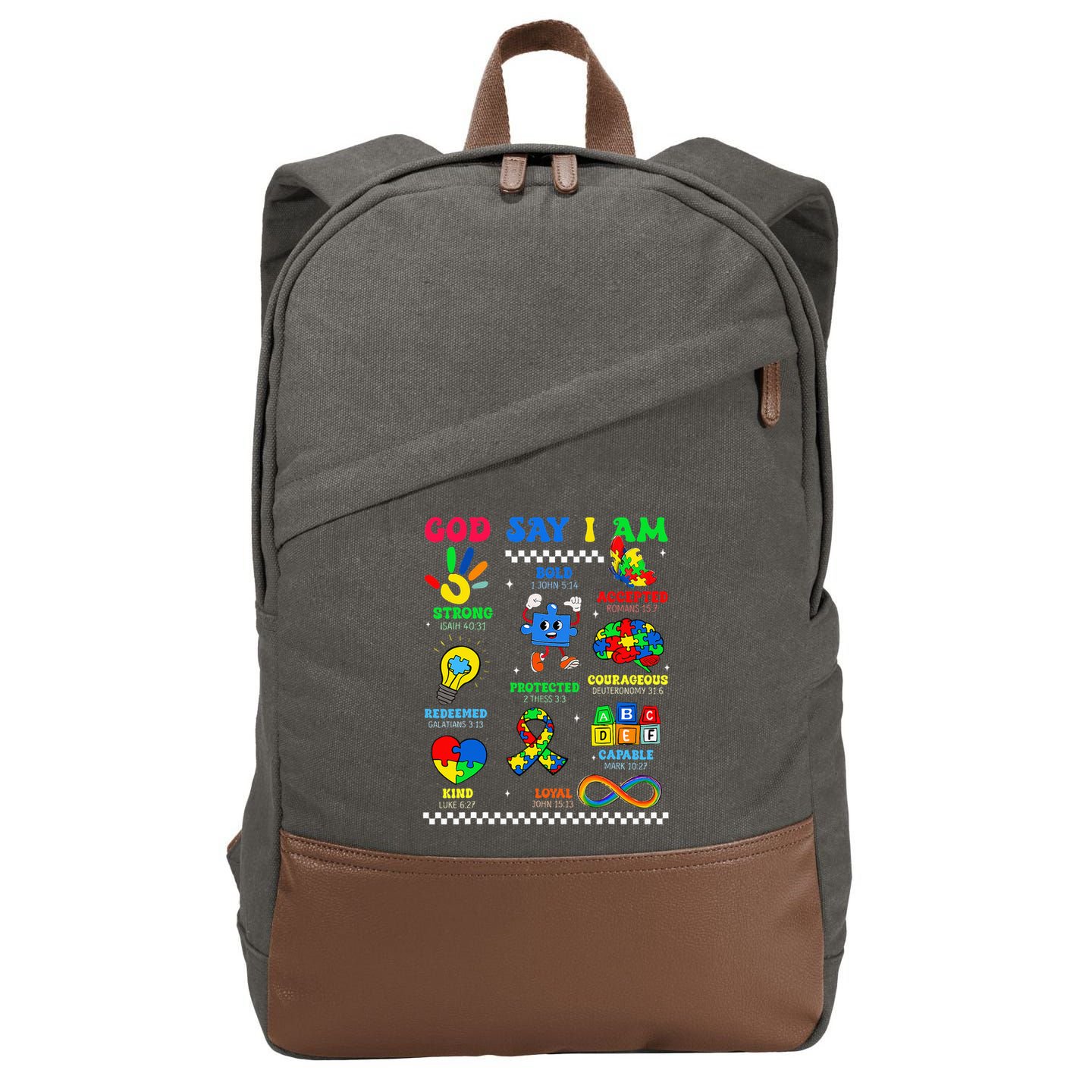 God Says I Am Be Kind Autism Awareness  Cotton Canvas Backpack