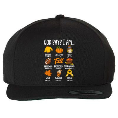 God Says I Am Fall Vibes Autumn Christian Wool Snapback Cap