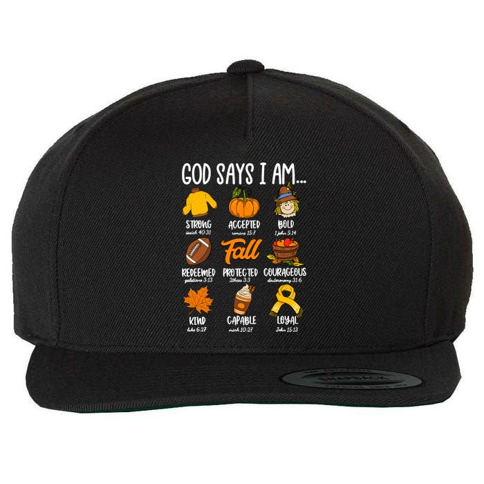 God Says I Am Fall Vibes Autumn Christian Wool Snapback Cap