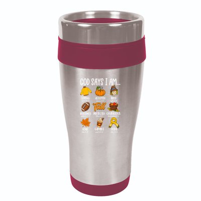 God Says I Am Fall Vibes Autumn Christian 16oz Travel Tumbler