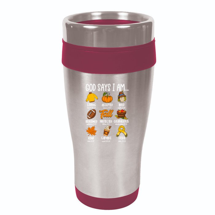 God Says I Am Fall Vibes Autumn Christian 16oz Travel Tumbler