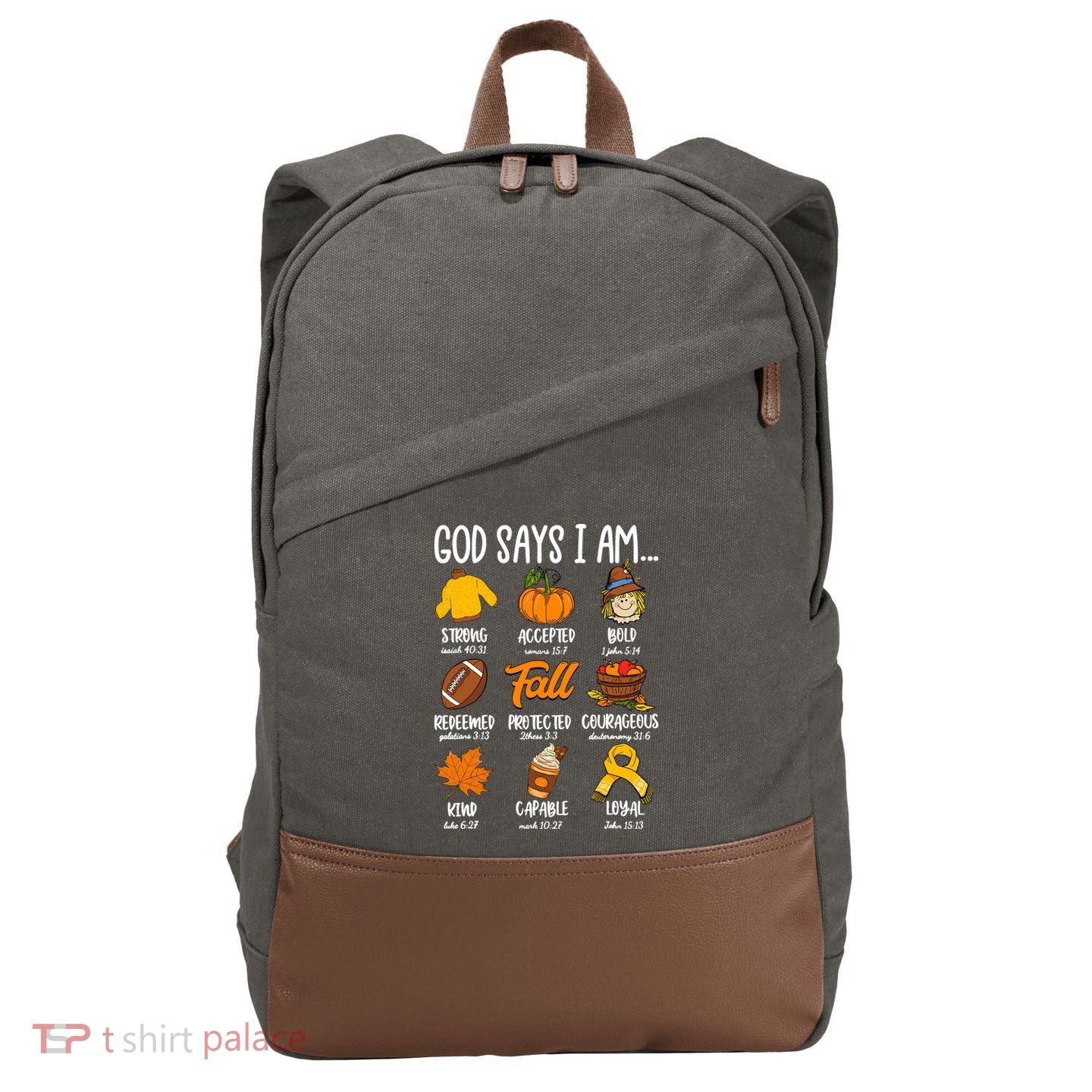 God Says I Am Fall Vibes Autumn Christian Cotton Canvas Backpack