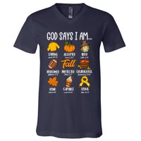 God Says I Am Fall Vibes Autumn Christian V-Neck T-Shirt