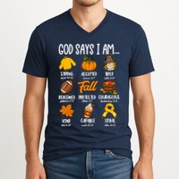 God Says I Am Fall Vibes Autumn Christian V-Neck T-Shirt