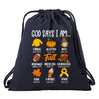 God Says I Am Fall Vibes Autumn Christian Drawstring Bag
