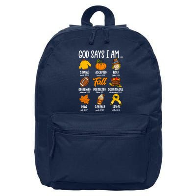 God Says I Am Fall Vibes Autumn Christian 16 in Basic Backpack