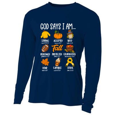 God Says I Am Fall Vibes Autumn Christian Cooling Performance Long Sleeve Crew