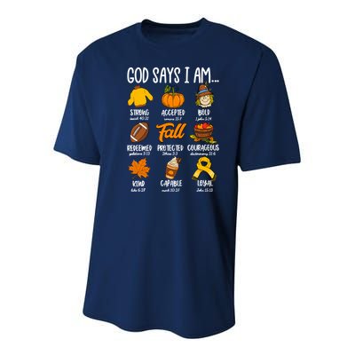 God Says I Am Fall Vibes Autumn Christian Youth Performance Sprint T-Shirt