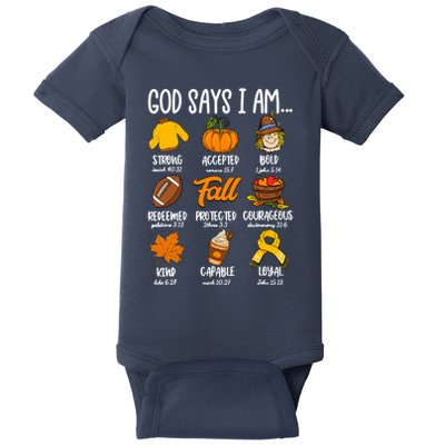 God Says I Am Fall Vibes Autumn Christian Baby Bodysuit