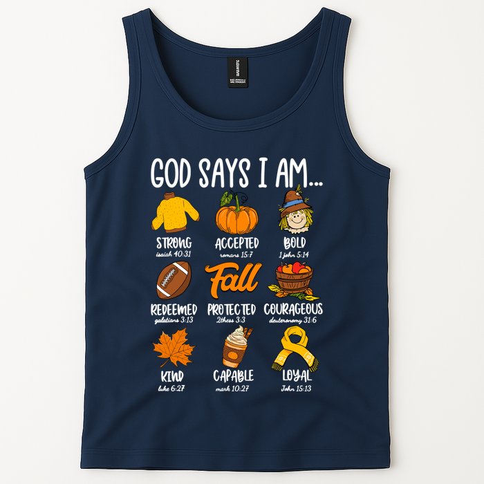God Says I Am Fall Vibes Autumn Christian Tank Top