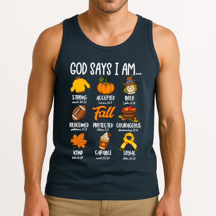 God Says I Am Fall Vibes Autumn Christian Tank Top