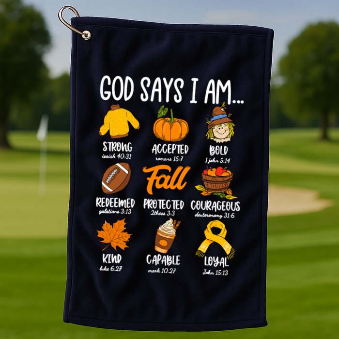 God Says I Am Fall Vibes Autumn Christian Golf Towel