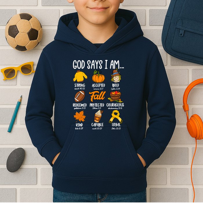 God Says I Am Fall Vibes Autumn Christian Kids Hoodie