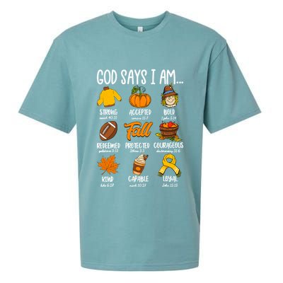 God Says I Am Fall Vibes Autumn Christian Sueded Cloud Jersey T-Shirt