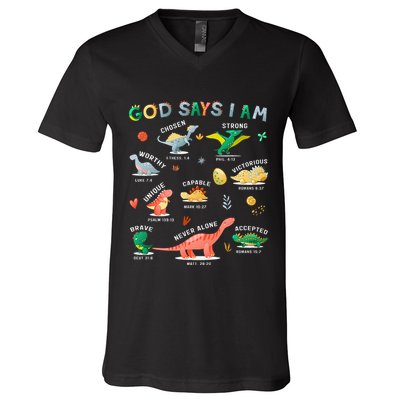 God Says I Am Dinosaur V-Neck T-Shirt