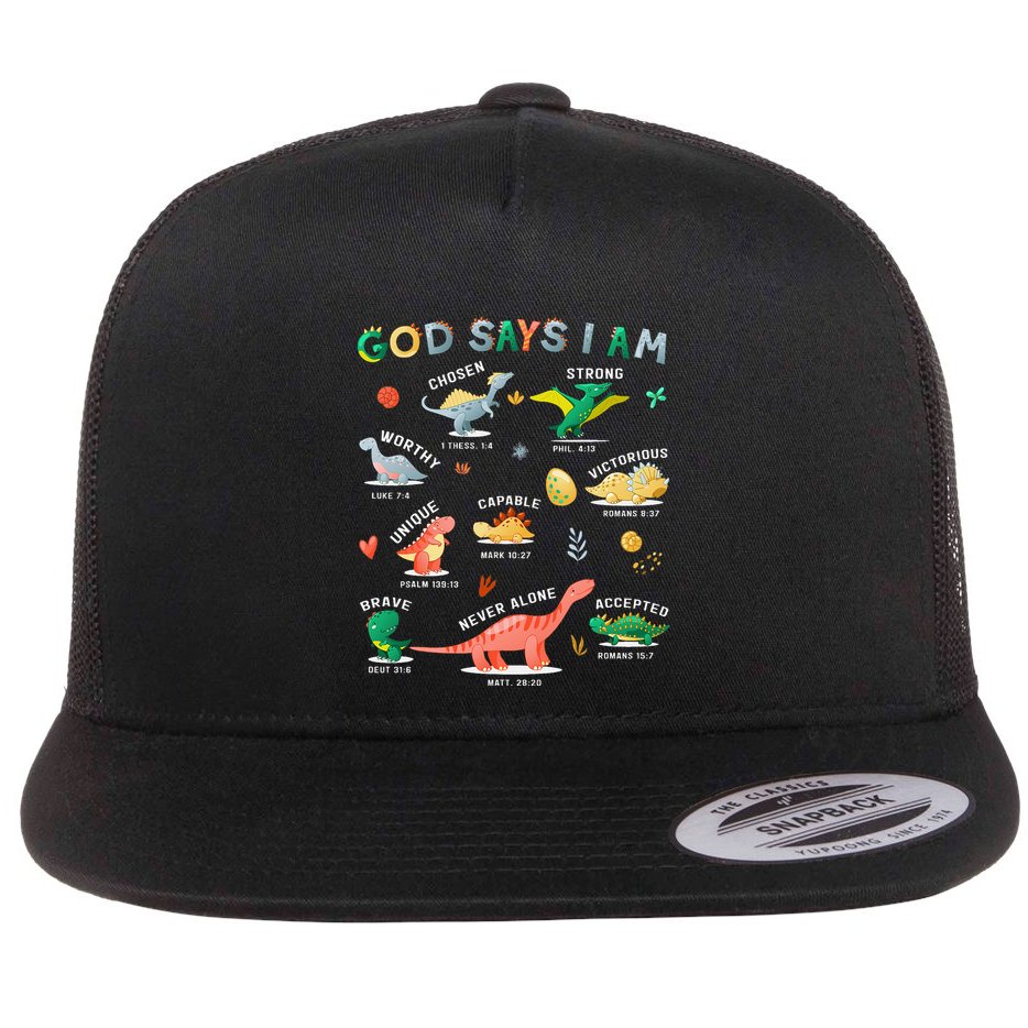 God Says I Am Dinosaur Flat Bill Trucker Hat