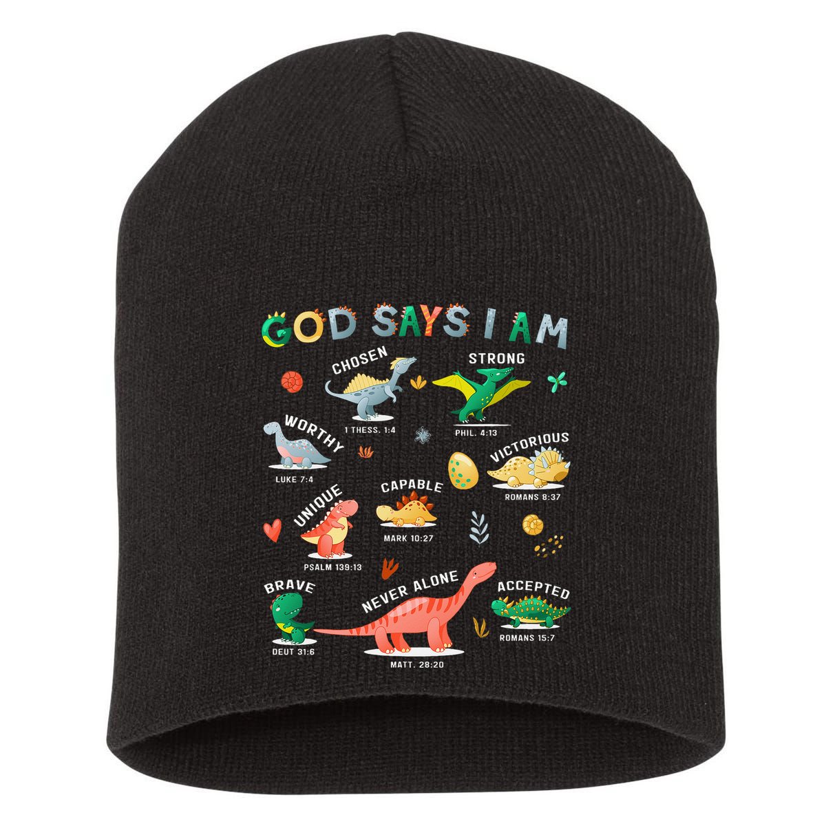 God Says I Am Dinosaur Short Acrylic Beanie