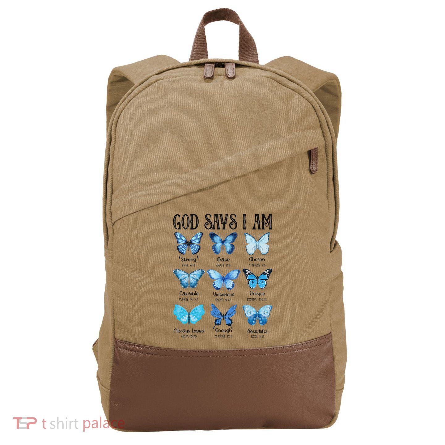 God Says I Am Butterfly Christian Religious Cotton Canvas Backpack