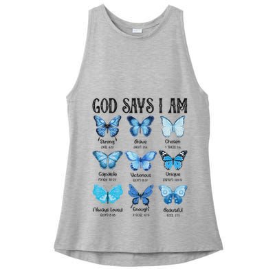 God Says I Am Butterfly Christian Religious Ladies PosiCharge Tri-Blend Wicking Tank