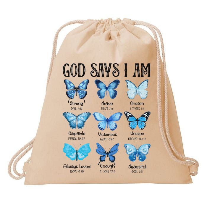God Says I Am Butterfly Christian Religious Drawstring Bag